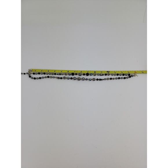 Necklace 2 Strand Black Gray Silver Design Beaded Vintage Marked Japan 13 15 in - Picture 9 of 11